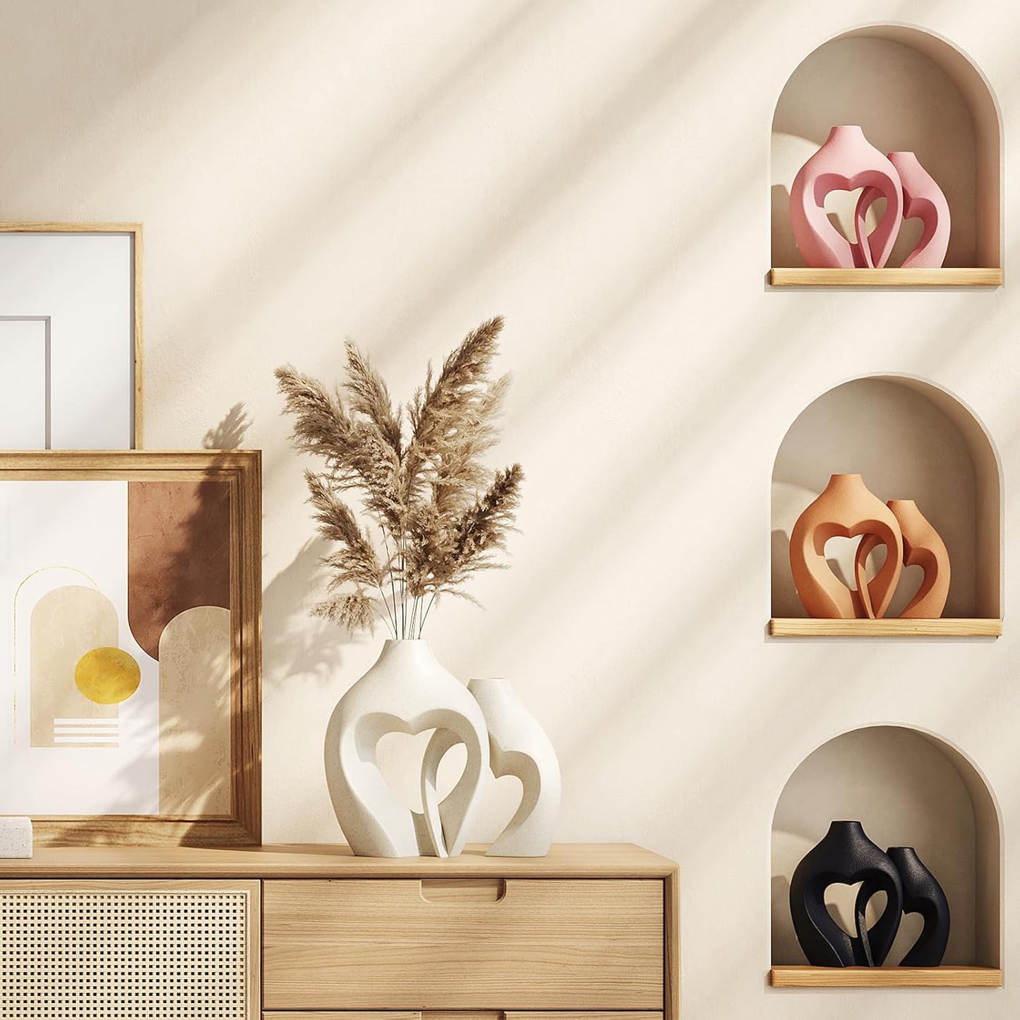 White Heart-Shaped Ceramic Vase Set