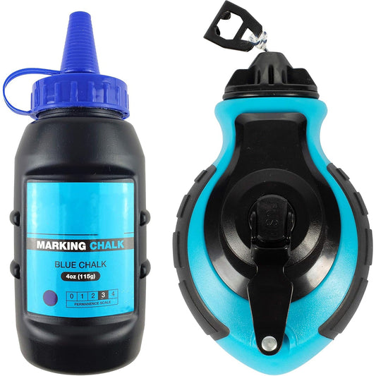 Chalk Line Tool - 100 Feet Thick Line, Hook Design, 6:1 Gear Ratio, Metal Handle